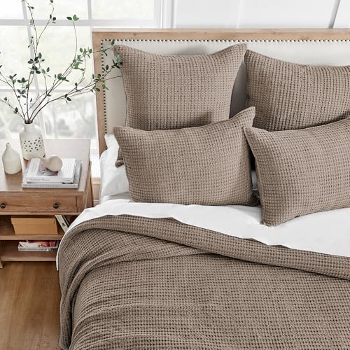 Levtex Home Mills Waffle Twin Bedspread Set (84x104in) with 1 Pillow Sham (26x20in) - Cocoa - Cotton Waffle Twin Size Bedspread Set - Lightweight, Soft, Pre-Washed - color: Cocoa, size: Twin Bedspread