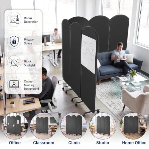 3-Panel Office wall Divider W/Wheels, 72 x 66 in Portable Partition wall | Office Dividers for Sound Proofing & Reducing, Freestandings Privacy Cubicle Temporary Wall with Whiteboards, pen, thumbtacks - color: Dark Gray