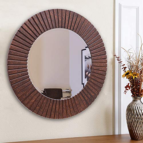 30'' Round Mirror with Wood Frame, Large Decorative Mirror for Wall, Farmhouse Bathroom Mirror with Bronze Groove Finish for Living Room, Entryway, Bedroom - color: Bronze, size: 30"L x 30"W