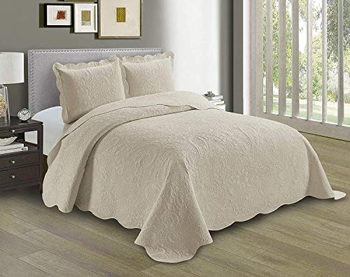 Linen Plus Embossed Coverlet Bedspread Set Oversized Solid Beige Full/Queen Bed Cover Bedding New # Dana - color: Beige, size: Full/Queen
