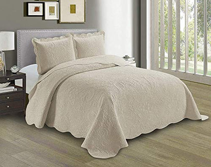 Linen Plus Embossed Coverlet Bedspread Set Oversized Solid Beige Full/Queen Bed Cover Bedding New # Dana - color: Beige, size: Full/Queen