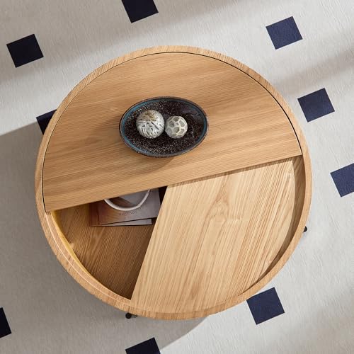 Modern 31.5” Round Coffee Table, Small Center Table with Large Built in Storage, MDF Wood Side Table, Dinning Table for Living Room, Apartment, Small Space.(Natural) - color: Natural-d