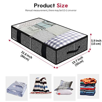 Onlyeasy Underbed Fabric Storage Bags Organizer with 4 Handles, 2 Zippers and Large Clear Window, for Clothes, Blankets, Bedding, Foldable with Sturdy Structure, 2 Pack, Linen-like Black, MXAUBBSS2P - color: Upgraded Firm Side Wall - Linen Like Black