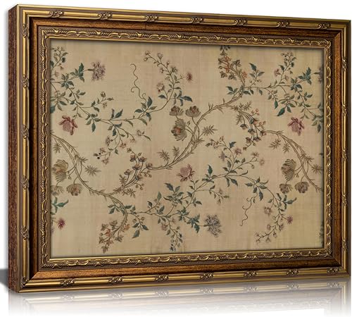 Vintage gold framed Floral Vine wall art Retro Beige Botanical Painting Canvas Prints Elegant Antique Flower French Leaf Wall Decor for Farmhouse Bedroom Living Room Home Decration 9x11in - color: Floral, size: 11"L x 9"W