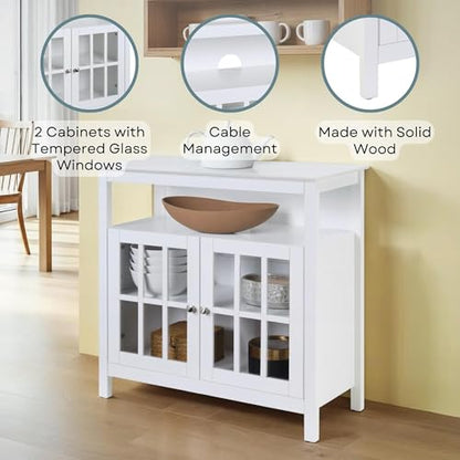 Convenience Concepts Big Sur Highboy TV Stand with Storage Cabinets and Shelves in White Finish - color: White