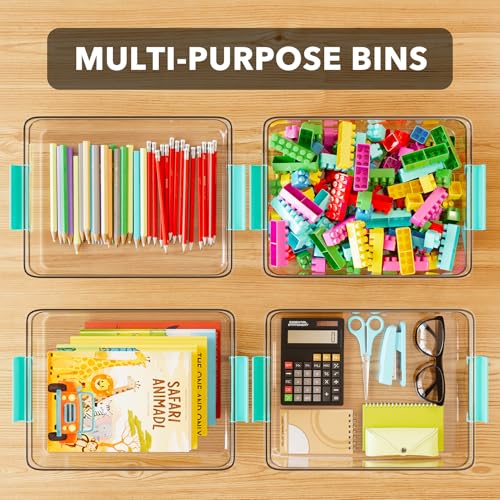 SpaceAid 6 Qt Plastic Storage Bins with Lids, Clear Sensory Bin Craft Organizers and Storage, Stackable Art Containers for Home, Office and School Supplies, 4 pack