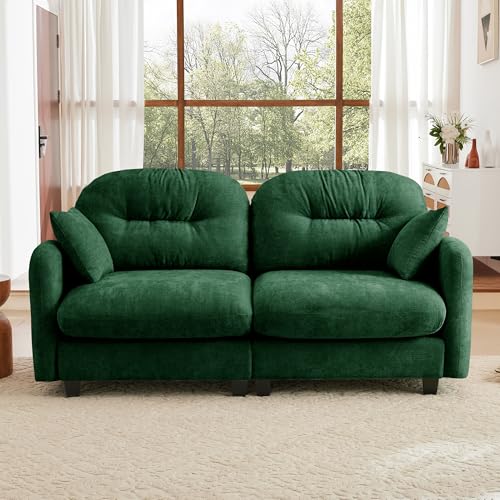 Modular Loveseat Sofa Mini Couch with Premium Chenille Fabric and Tufted Pleated Backrest Flexible Small Couch for Bedroom and Living Room Ergonomic 2-Seater Sofa for Adults and Compact Spaces (Green) | Sturdy & Durable - color: Green