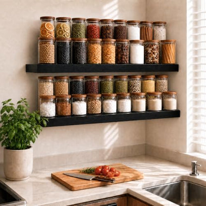 RICHER HOUSE 12 Inch Deep Floating Shelves, 36 Inch Long Wall Shelf, Black | Rustic Wood Wall Mounted Shelves, Bookshelf Set of 2 with Invisible Bracket for Display Bathroom Bedroom Kitchen Living Room - color: Black, size: 36in