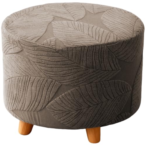 Round Ottoman Cover Stretch Round Ottoman Storage Slipcover Leaves Jacquard Folding Footrest Stool Furniture Protector Cover with Elastic Bottom for Living Room Set of 1 Coffee - color: Coffee, size: 16.5"D x 16.5"W x 13.7"H