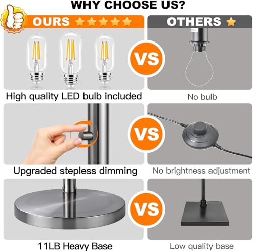 Dimmable Floor Lamp, 3 Lights Sliver Arc Floor Lamp, Modern Tall Standing Tree Lamp with White Linen Shades & Heavy Base, 3000LM LED Bulbs, Bright Lighting for Living Room, Bedroom, Office & Reading - color: Brushed Nickel-White Shade