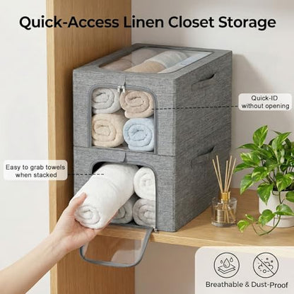 GoMaihe Baby Clothes Storage Bins with Metal Frame 27L 6-Pack Grey | Kids Toddler Child Clothing & Towels Small Items, Closet Top Shelf Boxes, Collapse-Proof Stackable, Clear Window Dual Access - color: Gray, size: 27L