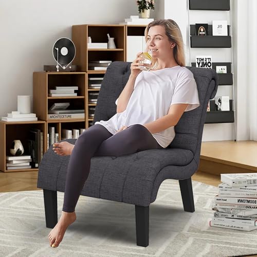 Tufted Upholstered Accent Chair for Living Room Bedroom Lounge Chair Armless Linen Slipper Chair with Wood Legs Gray - color: Grey, size: 1 Chair
