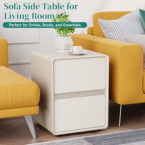 15.8" W Faux Leather Narrow Nightstand, Fully-Assembled Bedside Table with 2 Drawers, Wood Night Stand Small Accent End Table & Side Table for Bedroom, Cream White - color: Cream, size: 16in