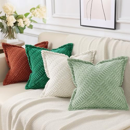 decorUhome Decorative Cream White Throw Pillow Covers 18x18 Set of 2 with Splicing, Boho Soft Corduroy Broadside Twill Spring Pillow Covers for Couch Bed Sofa Living Room | Boho Decorative Soft Broadside Twill Accent Modern Farmhouse Neutral Pillow Covers