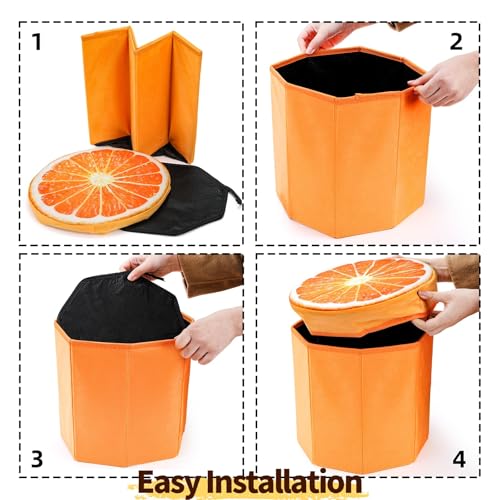 Covzoe 3 Pack Fruit Storage Stool, 12 x 12 Inch Folding Stool Ottoman | Collapsible Storage Seat Chest with Foam Cushion, Creative Organizer Stools Box for Patio Foot Rest