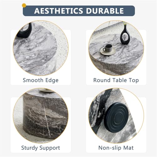 Round Coffee Table Living Room Table - Modern Faux Marble Design with Wood Accents in Grey,No Assembly Required - Ready to Use,Space-Saving - color: 24'' Marble Gray, size: 24'' Round Coffee Table