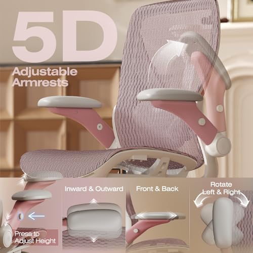 X100 Ergonomic Mesh Office Chair with Footrest, Big and Tall Home Desk Chair with 5D Flip-Up Arms, Adjustable 3D Lumbar Support, Gaming & Executive Computer Chair (Peach Blossom) - color: Peach Blossom