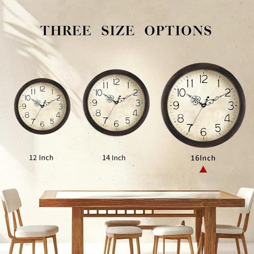 KECYET 16" Wall Clock Large Battery Operated Quartz Silent Quartz (Bronze) | Kitchen Clock Living Room Retro Rustic Kitchen Bathroom Home Office Bronze - size: 16 Inch