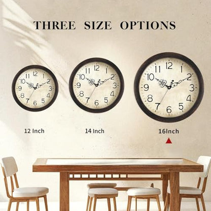 KECYET 16" Wall Clock Large Battery Operated Quartz Silent Quartz (Bronze) | Kitchen Clock Living Room Retro Rustic Kitchen Bathroom Home Office Bronze - size: 16 Inch