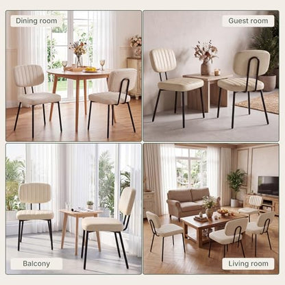 Dining Chairs Set of 2, PU Leather Upholstered Kitchen Chairs | Metal Legs, Mid Century Shell Style Backrest for Dining Living Room, Beige White - color: Beige White, size: Set of 2