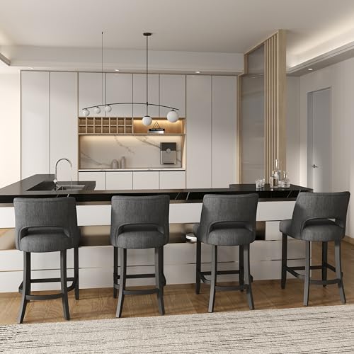 VKNOW Bar Stools Set of 2, 26" Upholstered Counter Height Bar Stools | Modern Counter Stools with Black Rubberwood Legs for Kitchen Island Dining Room Bar, Dark Grey-Black Legs - color: Dark Grey-black Legs, size: Set of 2