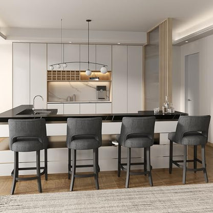 VKNOW Bar Stools Set of 2, 26" Upholstered Counter Height Bar Stools | Modern Counter Stools with Black Rubberwood Legs for Kitchen Island Dining Room Bar, Dark Grey-Black Legs - color: Dark Grey-black Legs, size: Set of 2