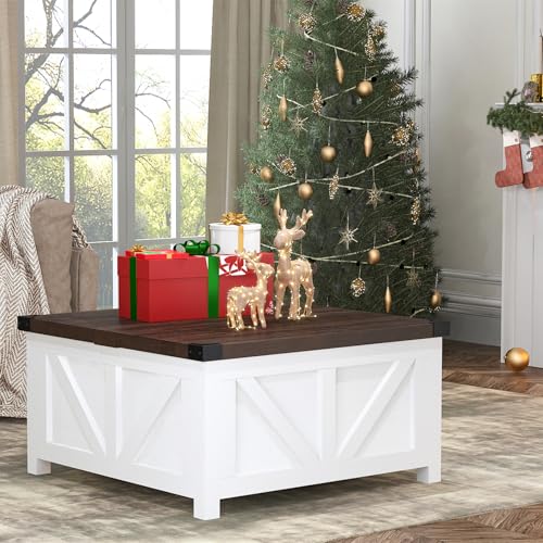 jimeimen Farmhouse Lift Top Coffee Table with Storage, Wood Square Center Table with Charging Station&USB Port, Living Room Table w/Large Hidden Space, for Living Room, Bedroom, Home Office, White - color: White