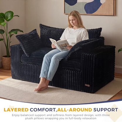 MAXYOYO Boneless Couch, 59-Inch Couch in a Box, Deep Loveseat | Foam-Filled Boneless Loveseat, Deep Seating for Two with No Assembly, Ideal for Living Rooms, Bedrooms or Apartments, Black - color: Black