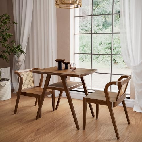 3-Piece Modern Dining Set with Stackable Dining Chairs, Solid Wood Square Table and Chair Breakfast Table Set for 2 Person, Space Saving Dinette for Dining Room, Kitchen, Living Room, Dark Walnut - color: Dark Walnut