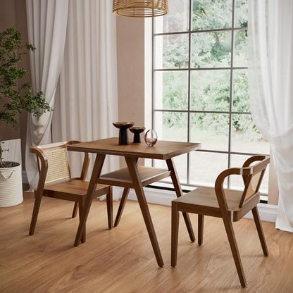3-Piece Modern Dining Set with Stackable Dining Chairs, Solid Wood Square Table and Chair Breakfast Table Set for 2 Person, Space Saving Dinette for Dining Room, Kitchen, Living Room, Dark Walnut - color: Dark Walnut