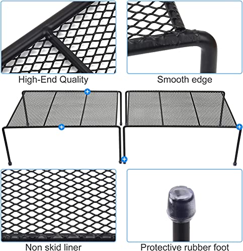 Set of 2 Mesh Kitchen Shelves Cabinet Storage Shelf Rack (13.1 x 10.2 Inch) ，Kitchen Bathroom Pantry Cupboard Desk Home Office, Fridge, Cabinet, Bathroom Cupboard, Non-slip Plastic Feet (2, Black) - color: Black