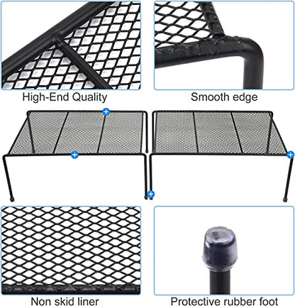 Set of 2 Mesh Kitchen Shelves Cabinet Storage Shelf Rack (13.1 x 10.2 Inch) ，Kitchen Bathroom Pantry Cupboard Desk Home Office, Fridge, Cabinet, Bathroom Cupboard, Non-slip Plastic Feet (2, Black) - color: Black