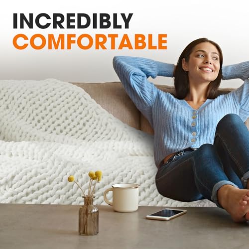 Cheer Collection Chunky Knit Blanket - Throw Blankets for Bed & Couch, Cozy Chunky Knit Throw Blanket, Ultra-Soft Oversized Knitted Blanket, Machine Washable Knit Throw Blanket- 50''x60'', Off White - color: Off White