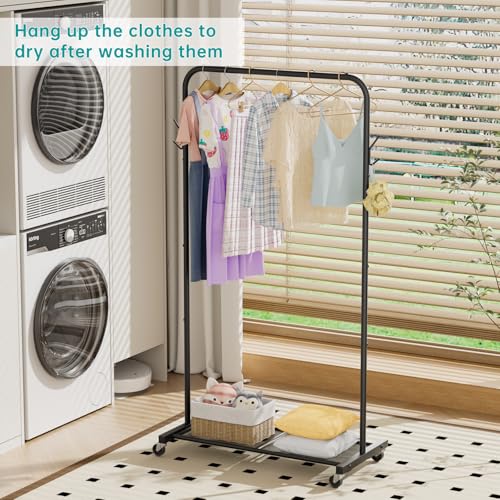 SINGAYE Wardrobe Standing Closet Clothing Rack With Shelf Hanging Clothes | Wardrobe Open Compact Small Metal Garment Hanger Stand Alone Free Standing Black Closet Rack Storage Organizer Heavy Duty - color: Black, size: B6-16.8"D x 30.5"W x 60.5"H