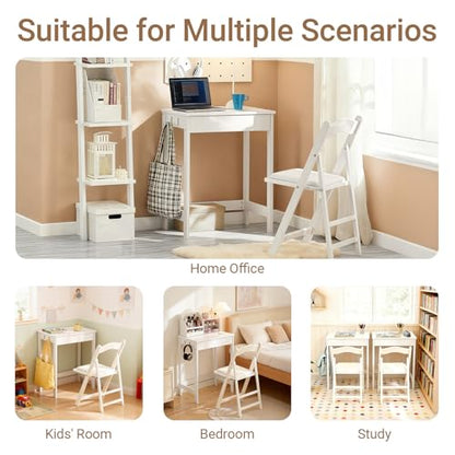 Haotian Small Desk with Drawers, Mini Writing Table, Vanity Table Computer Workstation Children Teenagers Desk with Hooks, White FWT43-W