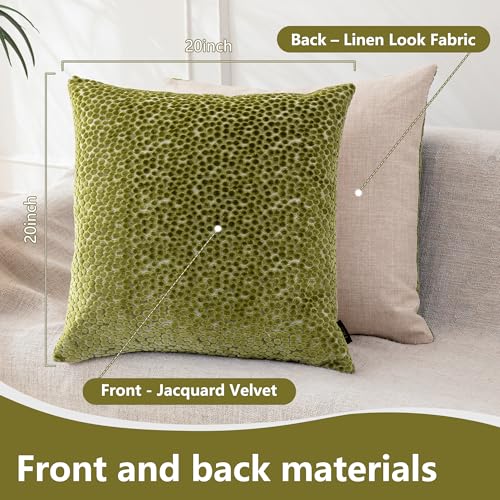 FIFU 20x20 Inch Throw Pillow Covers Set of 2, Jacquard Velvet, Olive Green | Linen-Look Back, Invisible Zipper, Soft Decorative Cushion Case for Couch Sofa Bedroom Living Room, Machine Washable - color: Olive Green, size: 20" x 20" (Pack of 2)