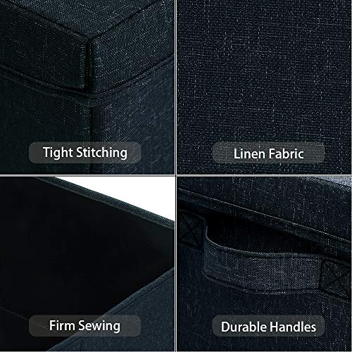 HOONEX Linen Foldable Storage Bins with Lids, 2 Pack, Storage Boxes with Carrying Handles and Sturdy Heavy Cardboard, 16.5" L x 11.8" W x 7.5" H for Shoes, Books, Clothes, Nursery, Dark Grey - color: Dark Grey