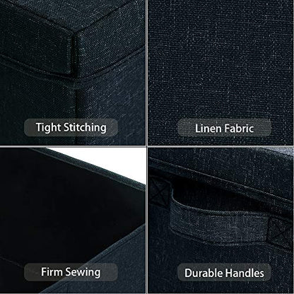 HOONEX Linen Foldable Storage Bins with Lids, 2 Pack, Storage Boxes with Carrying Handles and Sturdy Heavy Cardboard, 16.5" L x 11.8" W x 7.5" H for Shoes, Books, Clothes, Nursery, Dark Grey - color: Dark Grey