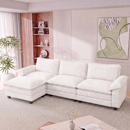 Homall 118.9" L Shaped Cloud Couch, Modular Sectional Sofa for Living Room | Comfy Chenille, Movable Ottoman, 3 Seat, Double Layer Cushion, Sturdy Frame, High-Density Foam, Easy Assembly, White - color: White, size: L Shaped Sofa