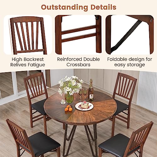 GIANTEX Folding Dining Chairs Set of 4, Foldable Wood Kitchen Chairs with Padded Seat, Solid Wood Frame, Max Load 400 Lbs, No Assembly Easy to Store Wooden Dining Chairs for Apartment, Small Space - color: Walnut-slat Back