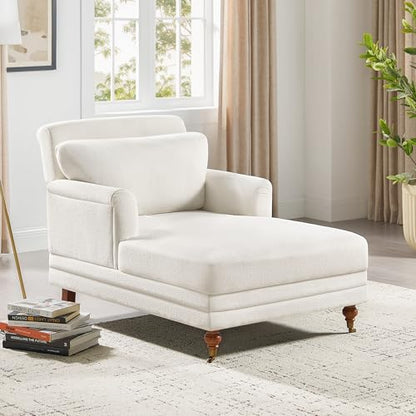 57.48'' Chaise Lounge Chair with Adjustable Backrest, Terry White | Chaise Lounge Chair Indoor, Modern Chaise Lounge Couch, Upholstered Leisure Recliner for Living Room, Apartment, Bedroom - color: White Terry