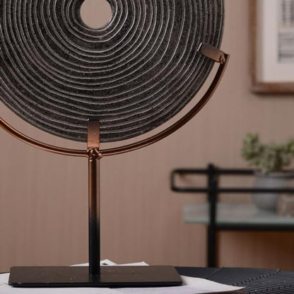 HAUCOZE Modern Home Decor Abstract Sculpture Table Centerpiece Art 13.4inch | Rustic Resin Statue with Metal Stand Round Disc Ornament Screen Figurine Fashion Gift for Desktop Bookshelf - size: 9.1x13.4inch