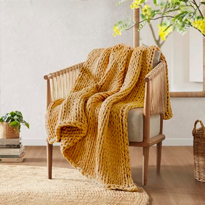 Madison Park Chunky Double Knit All Season Throw Blanket, 50 x 60, Yellow | Ultra Soft, Acrylic, Cozy Warmth for Sofa or Bed, Lightweight, Boho, OEKO-TEX Certified - color: Yellow