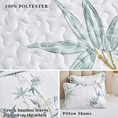 Flysheep Botanical Quilt Set 2 Pieces Twin Size, Green Leaves Printed on White Reversible Bedspread Coverlet Set, Soft Microfiber Lightweight Bed Cover for Kids (68" x 86", 1 Quilt+ 1 Pillow Sham) - color: Green Leaves, size: Twin-68" x 86" (1 Quilt + 1 P