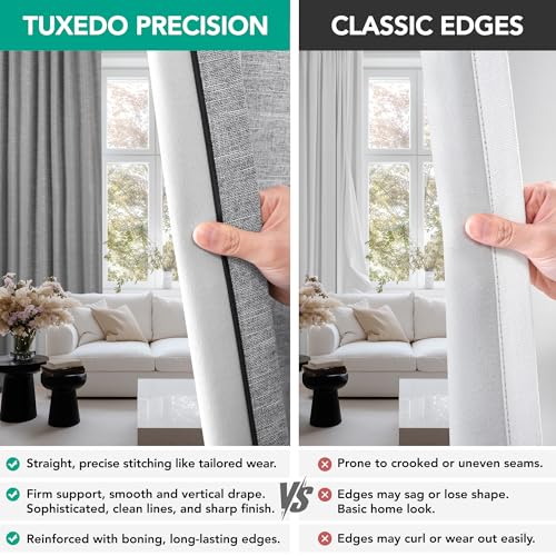 Deconovo Faux Linen 100% Blackout Curtains with Hidden Tabs & Pleat Tape, Tiebacks Included, Thermal Insulated Noise-Reducing Drapes for Bedroom & Living Room, Light Grey, 50W x 108L, 2 Panels - color: Linen Total Blackout - Grey, size: 50"W x 108"L (Pack