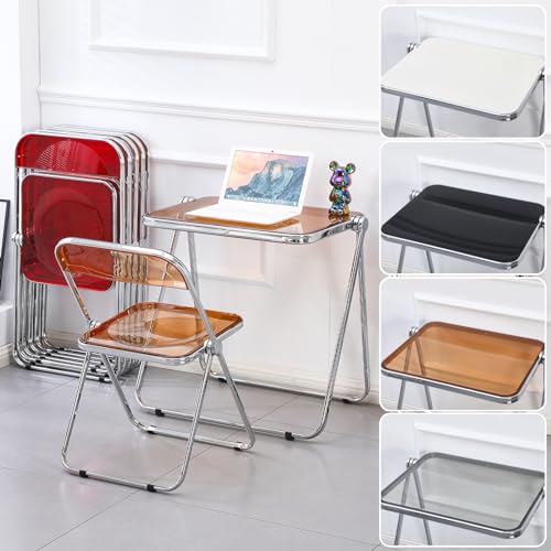 KAIHAOWIN Folding TV Tray Table Acrylic Foldable Table No Assembly Required Tiny Desk for Home Office Side Table Small Computer Desk for Small Spaces (Black) - color: Black