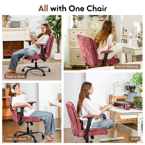 Criss Cross Chair with Wheels & Flip Arms, Wide Cross Legged Office Chair with Adjustable Tilt Criss-Cross Desk Chair with Lumbar Support for Home Office, Bedroom, Apartment Red - color: Red