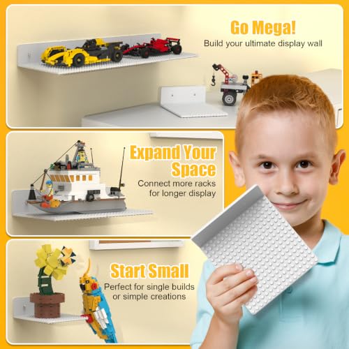 BlissBox 12Pack Floating Shelves for Wall Compatible with Lego Bricks,White | Compatible with Lego Building Bricks, 5x5.5inch Dual-Sided 16x17 Studs, Toy Brick Storage and Display, ABS Display Shelves - color: White