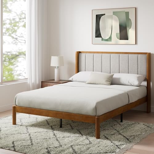 Zinus Jonas Bamboo Platform Bed Frame, Wingback Headboard, Full | Mid-Century Modern Design, Plush Upholstered Comfort, Sustainable Bamboo, Fits Any Bedroom Style, No Box Spring Needed - size: Full