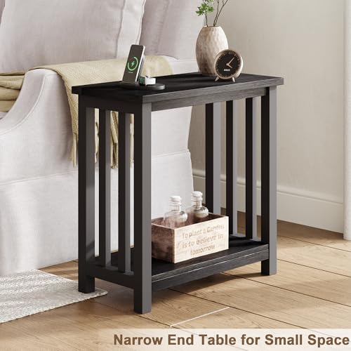 ChooChoo Mission Coffee Table and Black End Table for Small Spaces, Living Room Table with Shelf, Narrow Side Table
